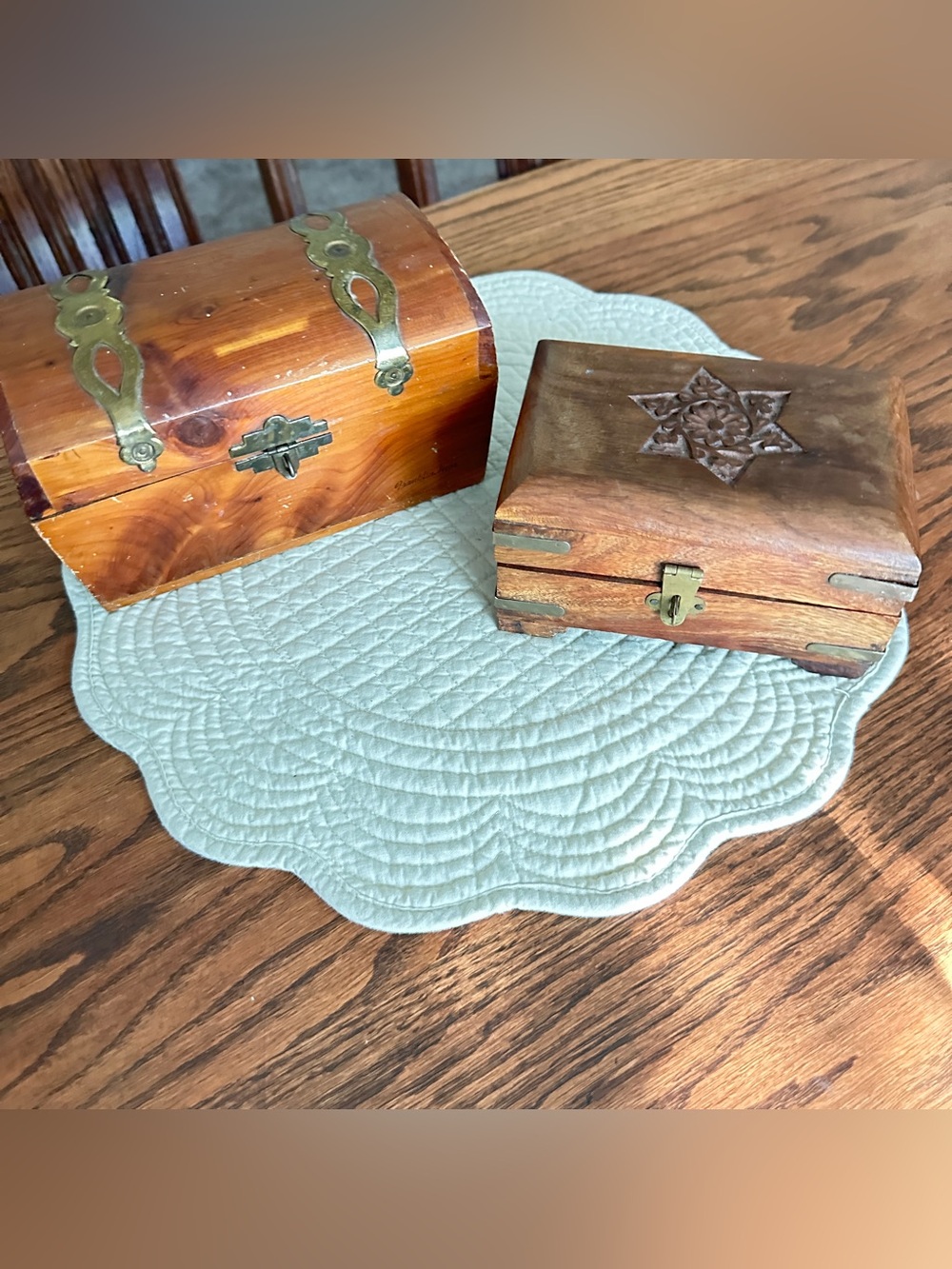 Lot of 2 vintage wood trinket boxes
